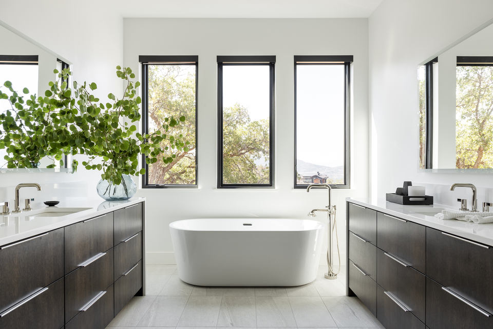 Master bath with huge tub and bright windows 